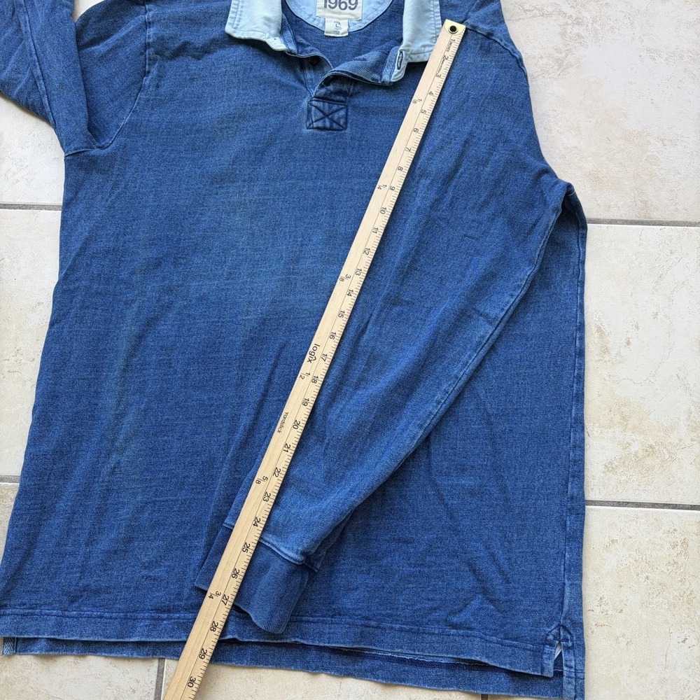 Gap Rugby Shirt Mens Large Tall Blue Indigo Denim Polo Distressed Faded Grunge - Picture 11 of 11